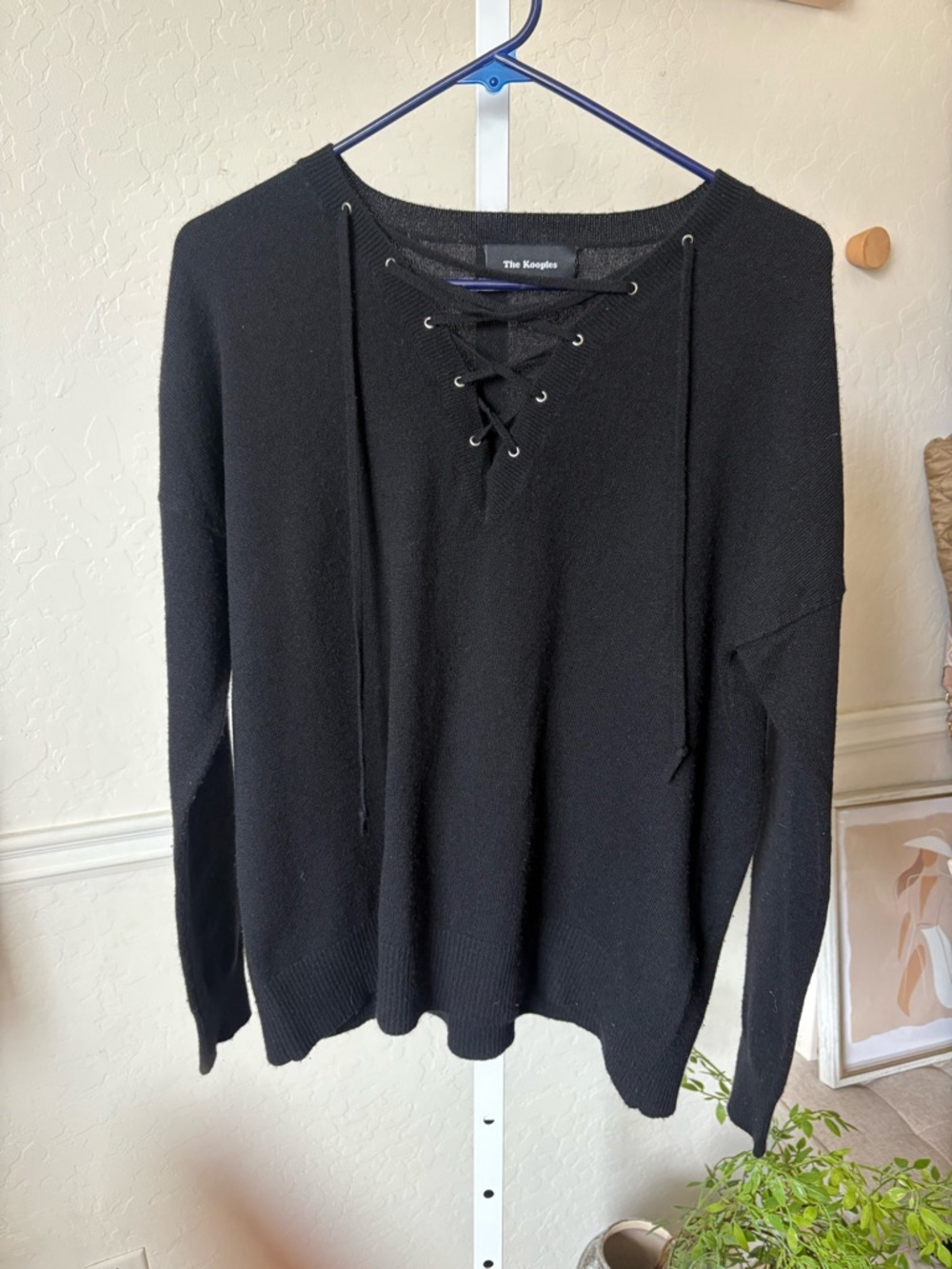 The Kooples Black Lace-Up Scoop Neck Wool & Cashmere Sweater